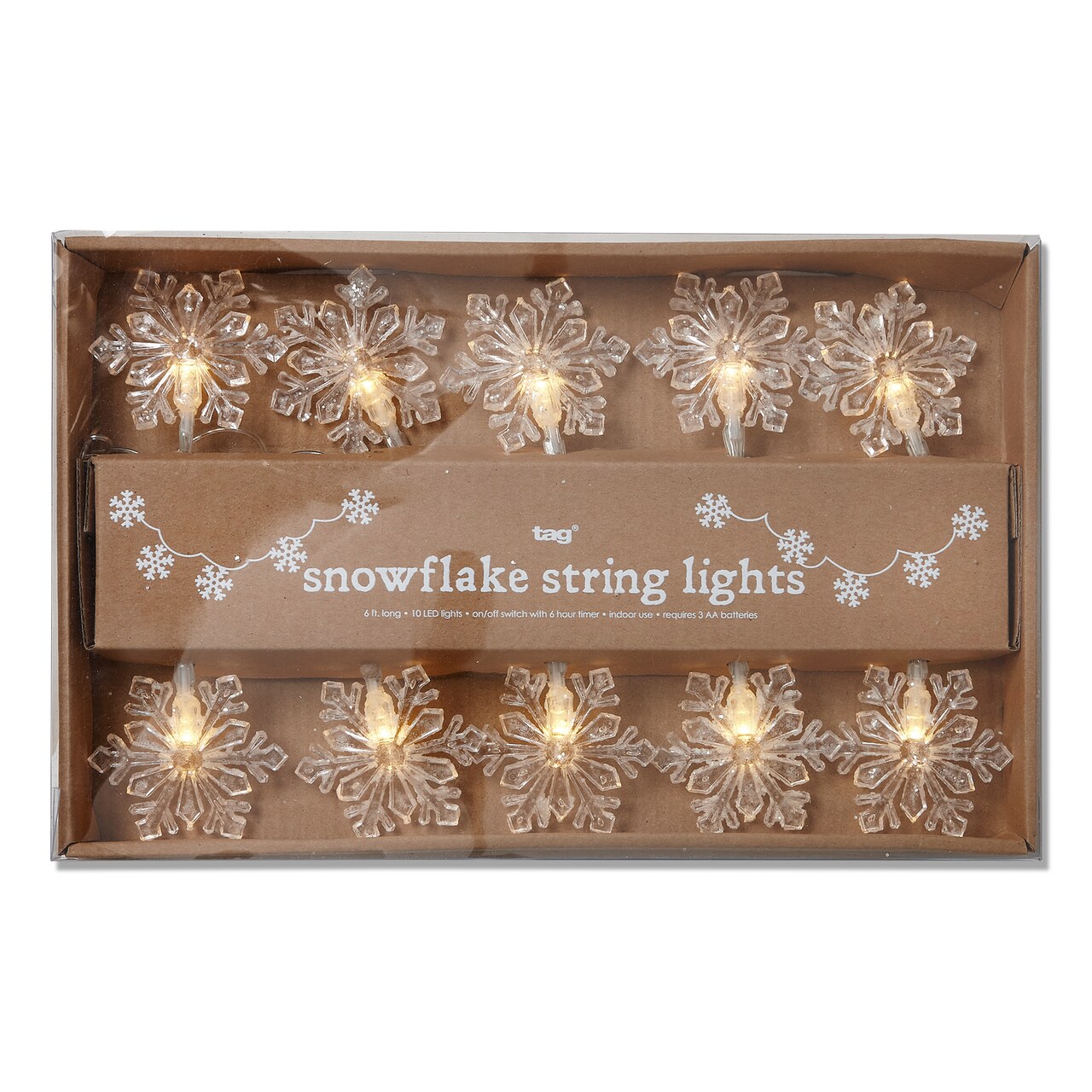 Snowflake LED String Lights - Indoor Christmas Decor, White Multi, 72" Long, Perfect for Holiday Lighting